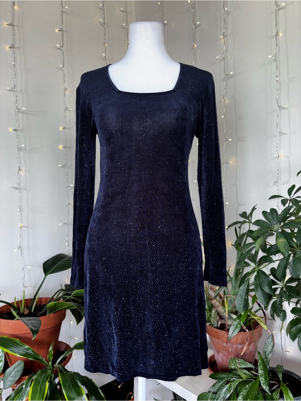 Rabbit Rabbit Rabbit Designs Vintage Velvet Sparkle Mini Dress 90s Navy Stretch